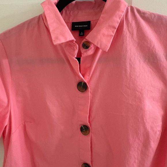 Pink Button-Front Shirt Dress – Size S – Short Sleeve Cotton Blend - Picture 3 of 3